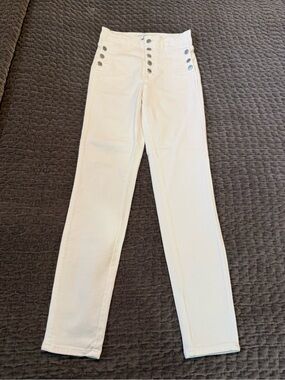 J Brand Off-White Skinny Jeans with Button-Front Detail